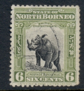 North-Borneo-1926-28-Sumatran-Rhino-perf-faults-6c-FU