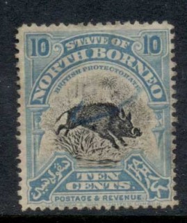 North-Borneo-1926-28-Wild-Boar-10c-Fisc-U