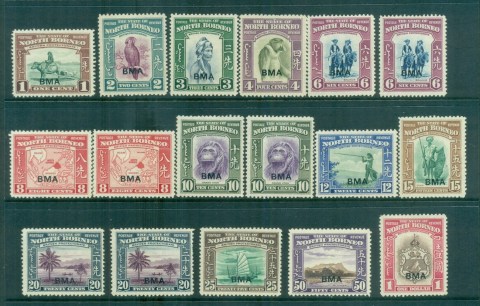 North-Borneo-1945-Pictorials-Opt-BMA-Asst-to-1-MLH-MUH-lot82360