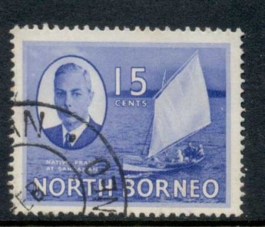 North-Borneo-1950-KGVI-Pictorial-Prao-at-Sandakan-15c-FU