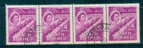 North-Borneo-1954-57-QEII-Hemp-Drying-4c-Str-4FU-lot82365