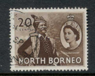 North-Borneo-1954-57-QEII-Pictorial-Bajan-Chief-20c-FU