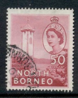 North-Borneo-1954-57-QEII-Pictorial-Clock-Tower-50c-FU