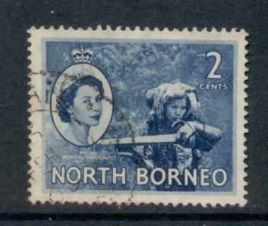 North-Borneo-1954-57-QEII-Pictorial-Musical-Instrument-2c-FU