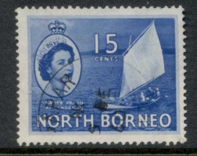 North-Borneo-1954-57-QEII-Pictorial-Native-Praha-15c-FU