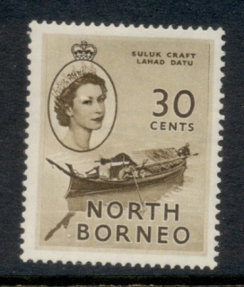 North-Borneo-1954-57-QEII-Pictorial-Suluk-Craft-Lahad-Datu-30c-MLH