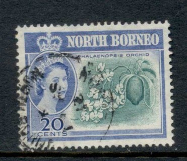 North-Borneo-1961-QEII-Pictorial-Butterfly-Orchid-20c-FU