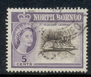 North-Borneo-1961-QEII-Pictorial-Clouded-Leopard-5c-FU