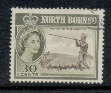 North-Borneo-1961-QEII-Pictorial-Murut-with-Blowgun-30c-FU