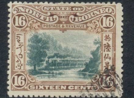 North-Borneo-1902-Pictorial-Railroad-Train-16c-CTO