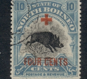 North-Borneo-1918-Opt-Red-Cross-4c-on-10c-FU