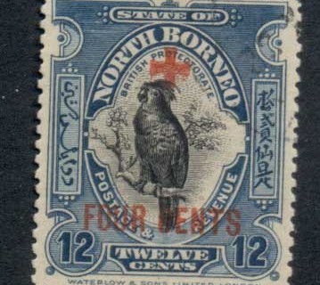 North-Borneo-1918-Opt-Red-Cross-4c-on-12c-FU