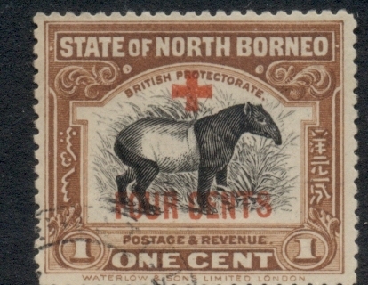 North-Borneo-1918-Opt-Red-Cross-4c-on-1c-FU