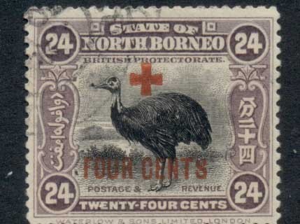 North-Borneo-1918-Opt-Red-Cross-4c-on-24c-FU