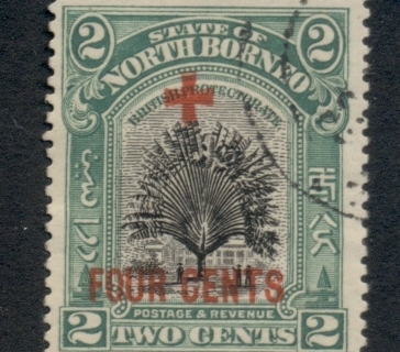 North-Borneo-1918-Opt-Red-Cross-4c-on-2c-FU