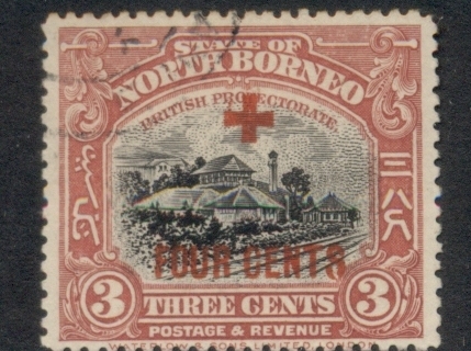 North-Borneo-1918-Opt-Red-Cross-4c-on-3c-FU