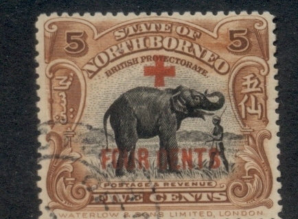 North-Borneo-1918-Opt-Red-Cross-4c-on-5c-FU