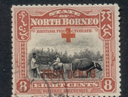 North-Borneo-1918-Opt-Red-Cross-4c-on-8c-FU