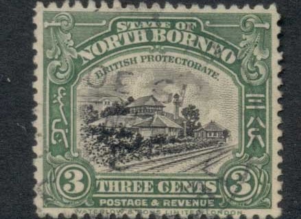 North-Borneo-1926-28-Railroad-Station-3c-FU