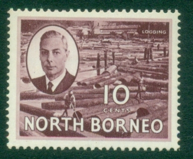 North-Borneo-1950-KGVI-Pictorial-10c-Logging-MLH
