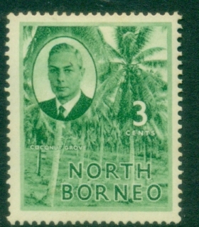 North-Borneo-1950-KGVI-Pictorial-3c-Coconut-Grove-MLH