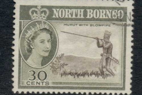 North-Borneo-1961-QEII-Pictorial-Murut-with-Blowgun-30c-FU
