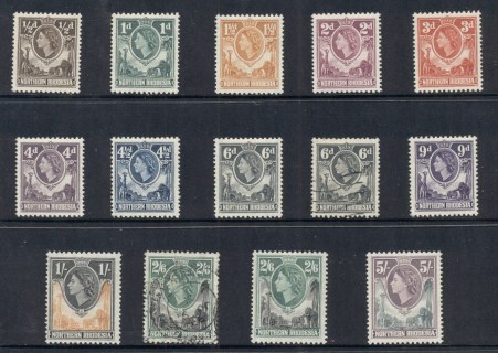 Northern-Rhodesia-1953-QEII-Pictorials-Giraffes-Elephants-Asst-FU-MLH