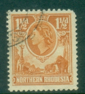Northern-Rhodesia-1953-QEII-Portrait-1½d-brown-orange-FU