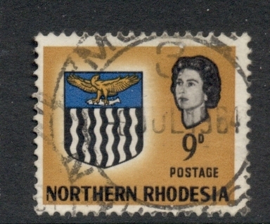 Northern-Rhodesia-1963-QEII-Pictorial-Coat-of-Arms-9d-FU