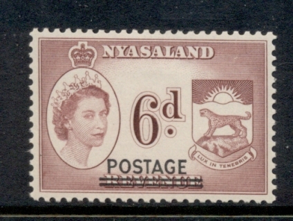 Nyasaland-1963-Revenue-Opt-Postage-6d-MLH