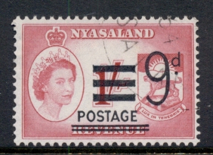 Nyasaland-1963-Revenue-Opt-Postage-9d-FU