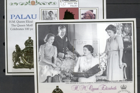 Palau-1999 Queen Mother 100th Birthday gold foil embossed 2xMS