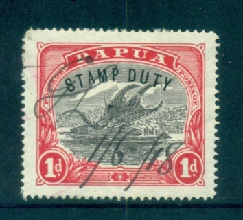 Papua-1910-1d-Lakatoi-Opt-Stamp-Duty-Manuscript-FU-lot70911