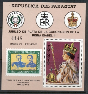 Paraguay-1978 QEII Coronation 25th Anniversary Crown, Orb & Sceptre MS