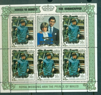 Penrhyn-Is-1981-Royal-Wedding-Charles-Diana-Surcharged-Handicapped-50c-MS-MUH