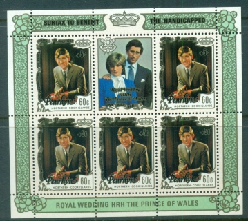 Penrhyn-Is-1981-Royal-Wedding-Charles-Diana-Surcharged-Handicapped-70c-MS-MUH