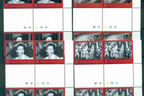 Pitcairn-Is-2003-QEII-Coronation-Anniv-Gutter-Blocks-MUH-lot21464
