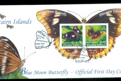 Pitcairn-Is-2005-Blue-Moon-Butterfly-MS-FDC-lot80656