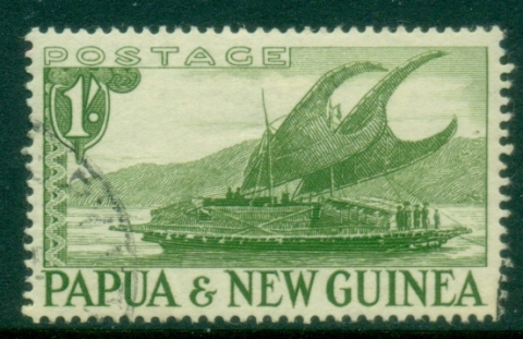 PNG-1952-QEII-Pictorial-1sh-Trading-Canoe-FU