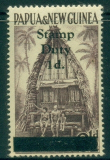 PNG-1957-QEII-Pictorial-6.5d-Kiriwina-Chiefs-House-Opt-Stamp-Duty-1d-MLH