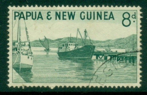 PNG-1961-63-QEII-Pictorial-8d-Port-Moresby-Harbour-FU