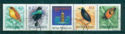 PNG-1994-Birds-Strip-label-Hong-Kong-94-CTO-lot71166