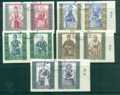 Poland-1959-60-Costumes-5x-prs-IMPERF-CTO