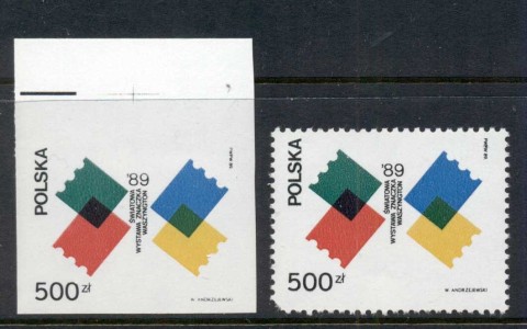 Poland-1989-World-Stamp-Expo-Perf-IMPERF-MUH