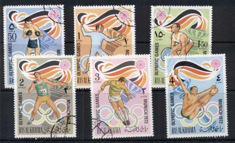 Ras-Al-Khaima-1972-Mi649-654-Summer-Olympics-Munich-CTO