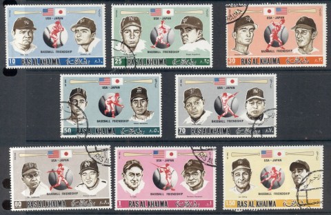 Ras-Al-Khaima-1972-Mi715-722-Baseball-USA-Japan-CTO