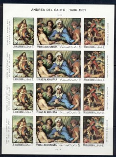 Ras-Al-Khaima-1970-Mi399B-401B-Xmas-Paintings-sheetlet-IMPERF-MUH