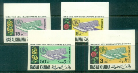 Ras-Al-Khaima-1966-Mi148-151B-1966-WHO-World-Health-Organisation-Headquarters-IMPERF-CTO