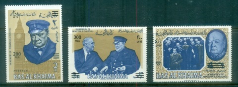 Ras-Al-Khaima-1966-Mi86-88-Winston-Churchill-Opt-New-Currency-MLH