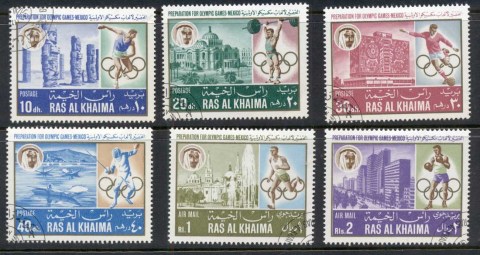 Ras-Al-Khaima-1967-Mi203-208-Summer-Olympics-Mexico-City-CTO